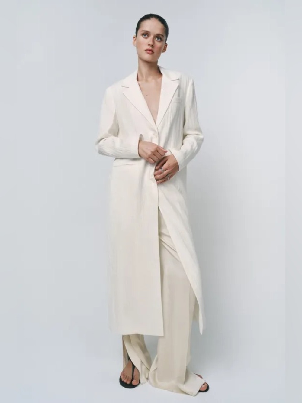 Zara Bloggers ZW Collection Linen Classic Long Frock Blazer Coat